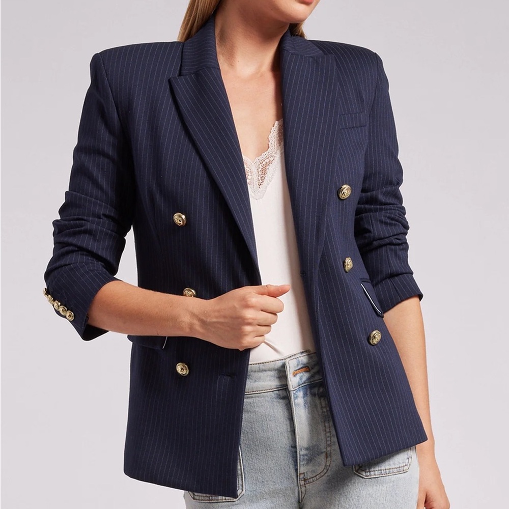 REVOLVE - Generation Love FINLEY PINSTRIPE PONTE BLAZER - Navy Blue